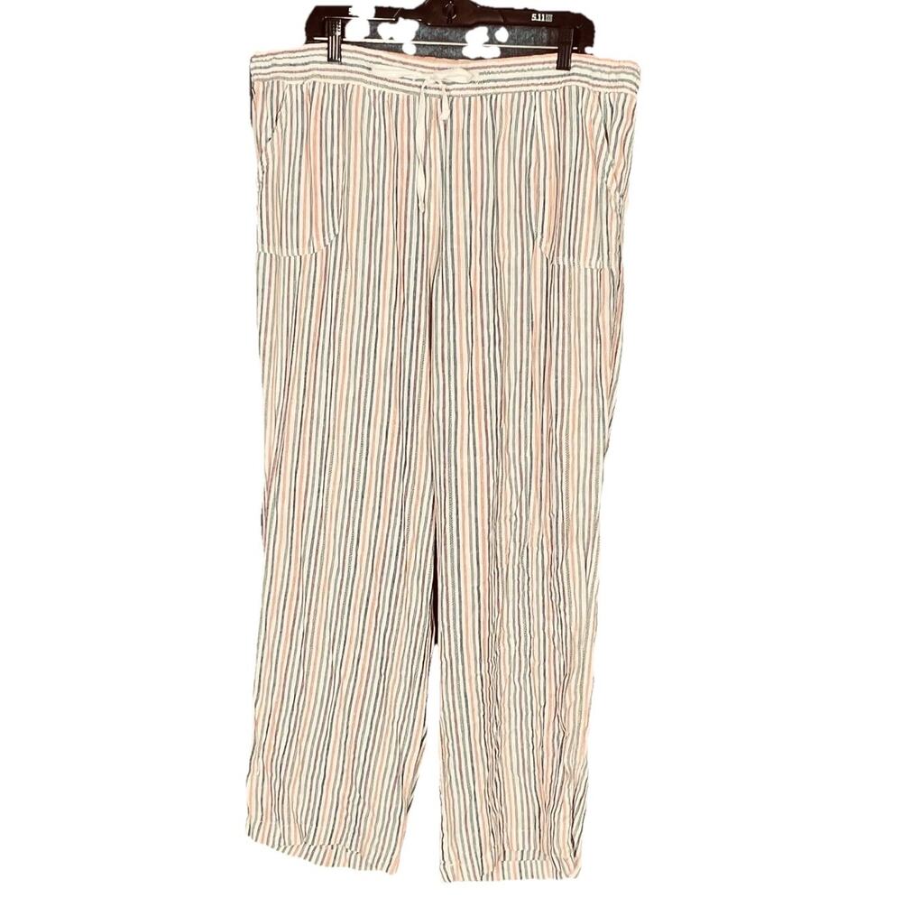 Cato Linen Pants Womens Size 22/24W Stripes Pockets High Rise Beach Coastal